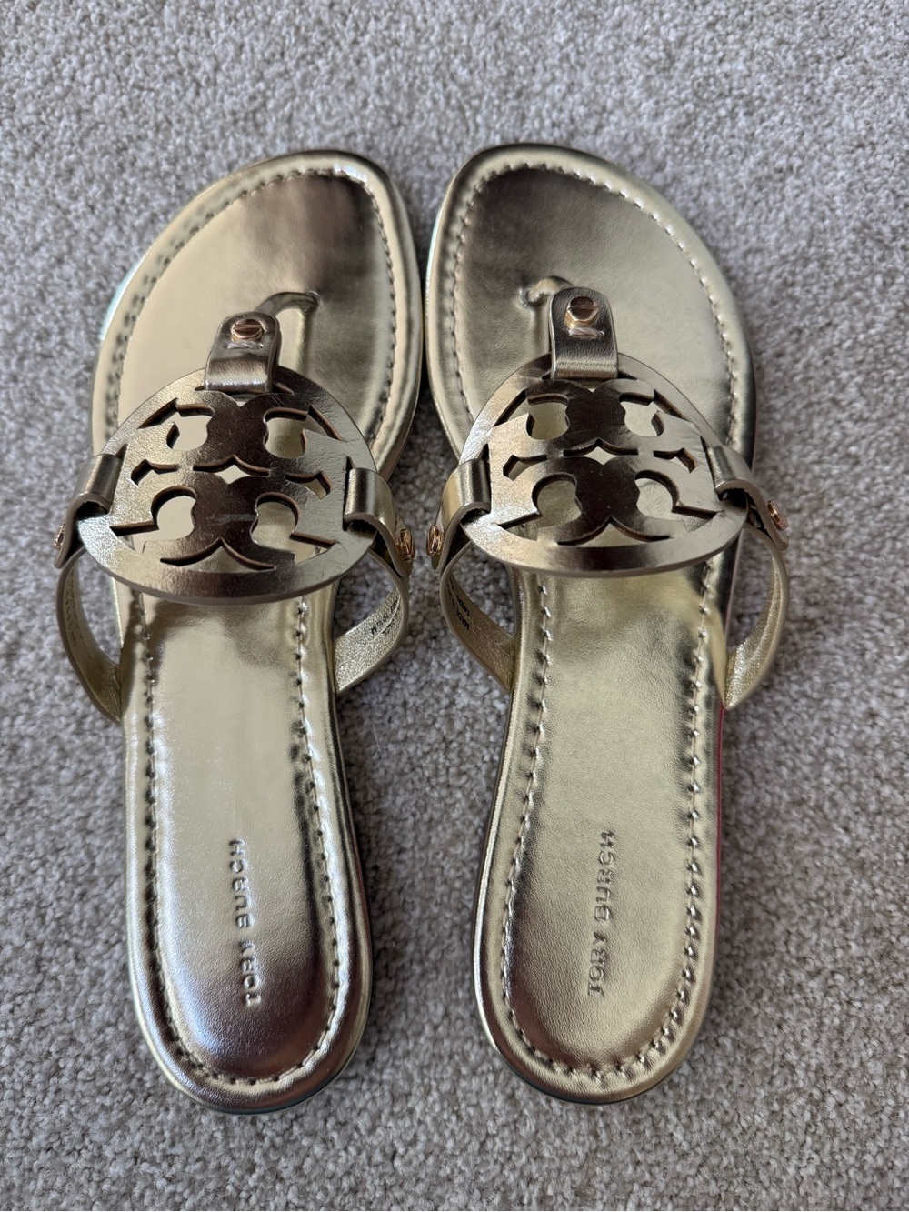 Tory Burch Gold Logo Cutout Thong Sandals